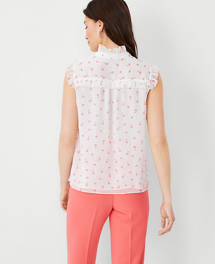 Floral Tie Neck Ruffle Yoke Top