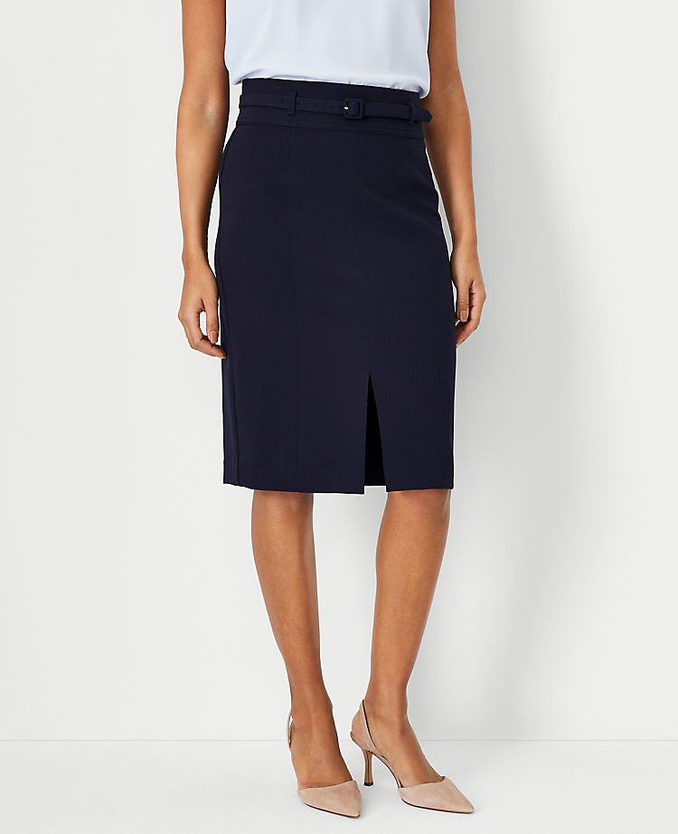 Belted Seamed Pencil Skirt