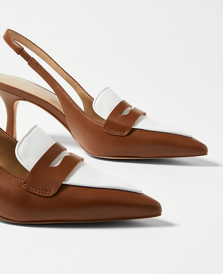 Penny Loafer Leather Slingback Pumps