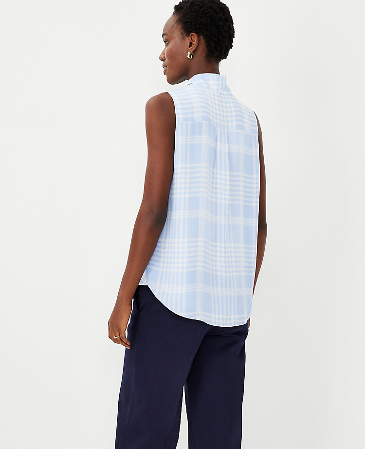 Plaid Bow Neck Shell