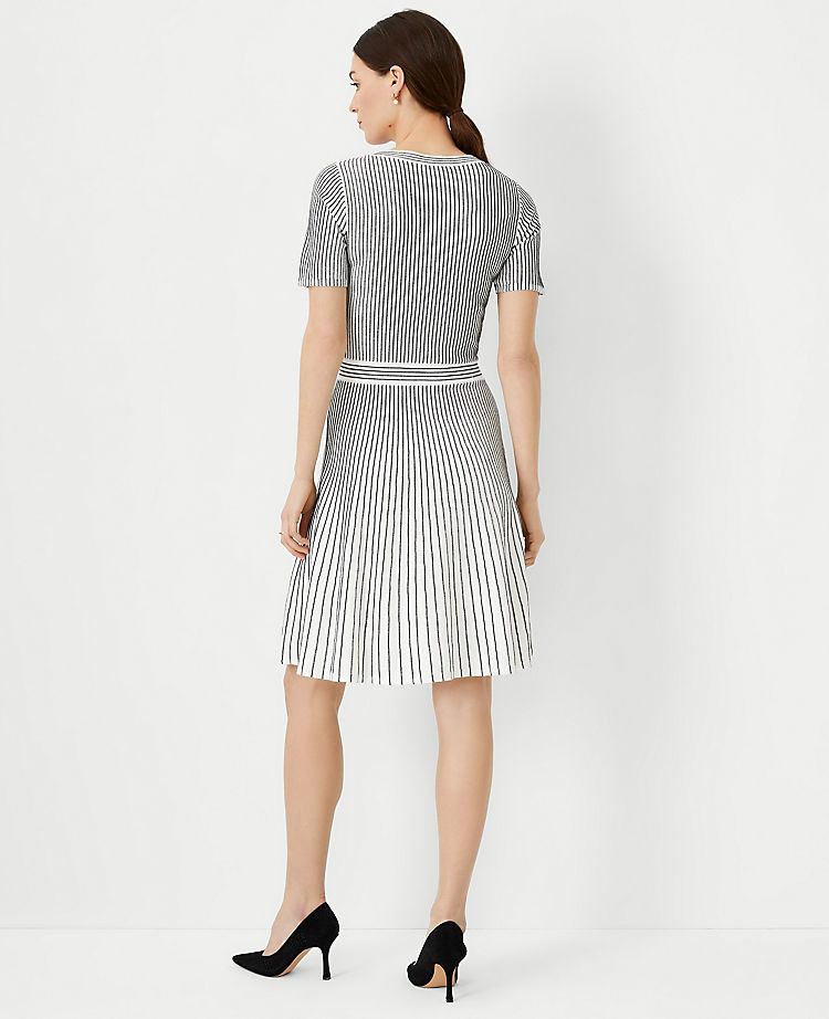Stripe Ribbed Flare Sweater Dress