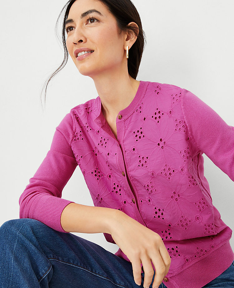 Mixed Media Eyelet Ann Cardigan