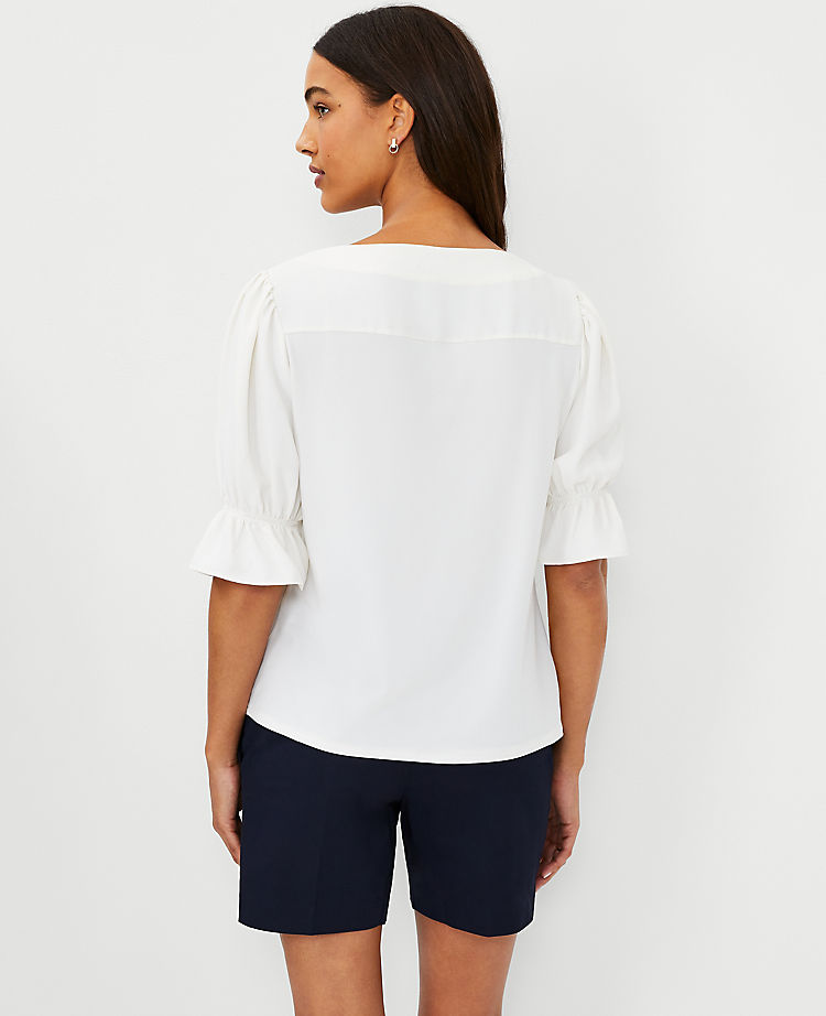 Mixed Media Ruffle Puff Sleeve Top