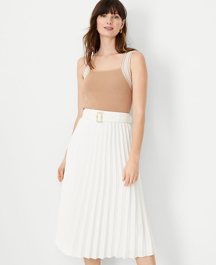 Embroidered Ribbed Square Neck Sweater Shell