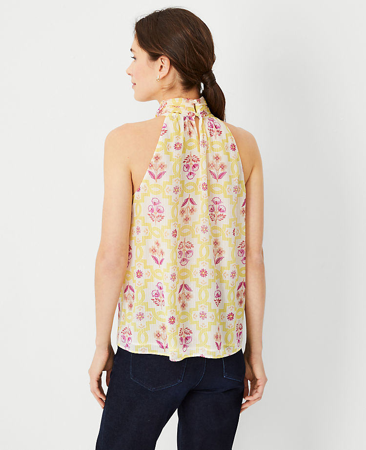 Shimmer Stripe Tile Print Bow Halter Top