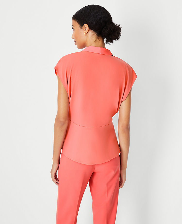 Shawl Collar Mixed Media Peplum Top