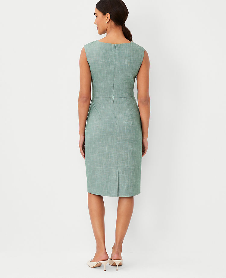 The Tie Waist Sheath Dress in Cross Weave