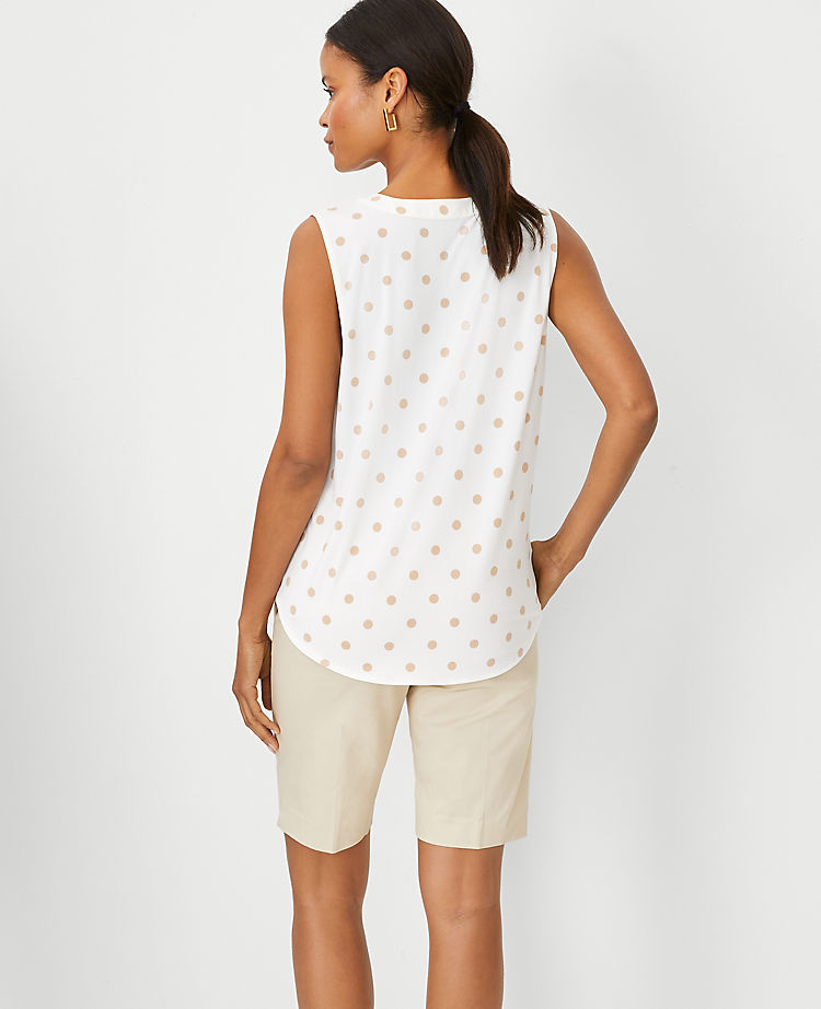 Polka Dot Mixed Media Pleat Front Top
