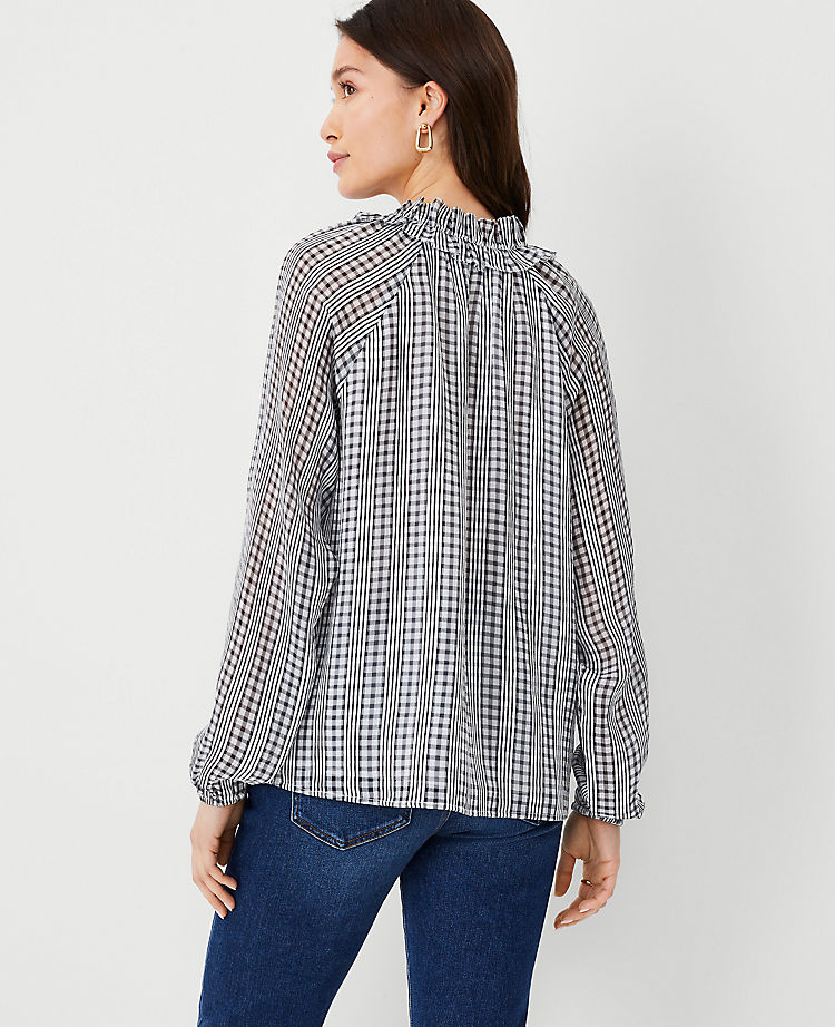 Plaid Ruffled Raglan Sleeve Top
