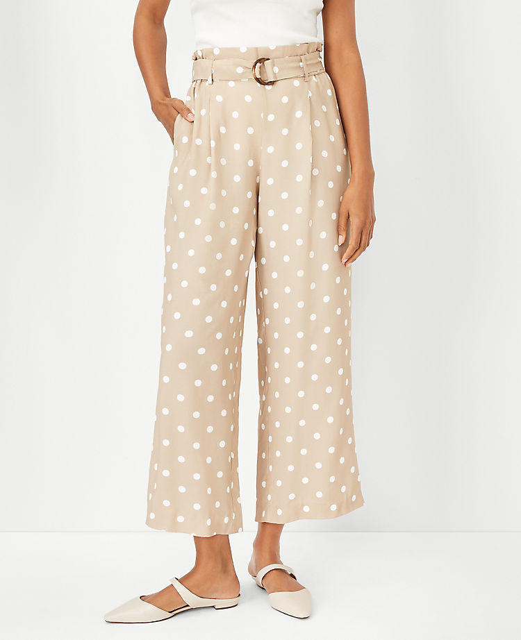 The Belted Easy Wide Leg Crop Pant in Polka Dot