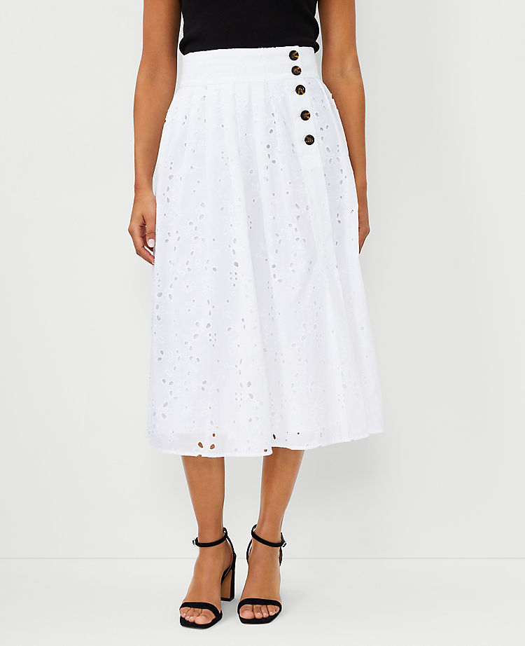 Eyelet Pleated Full Skirt