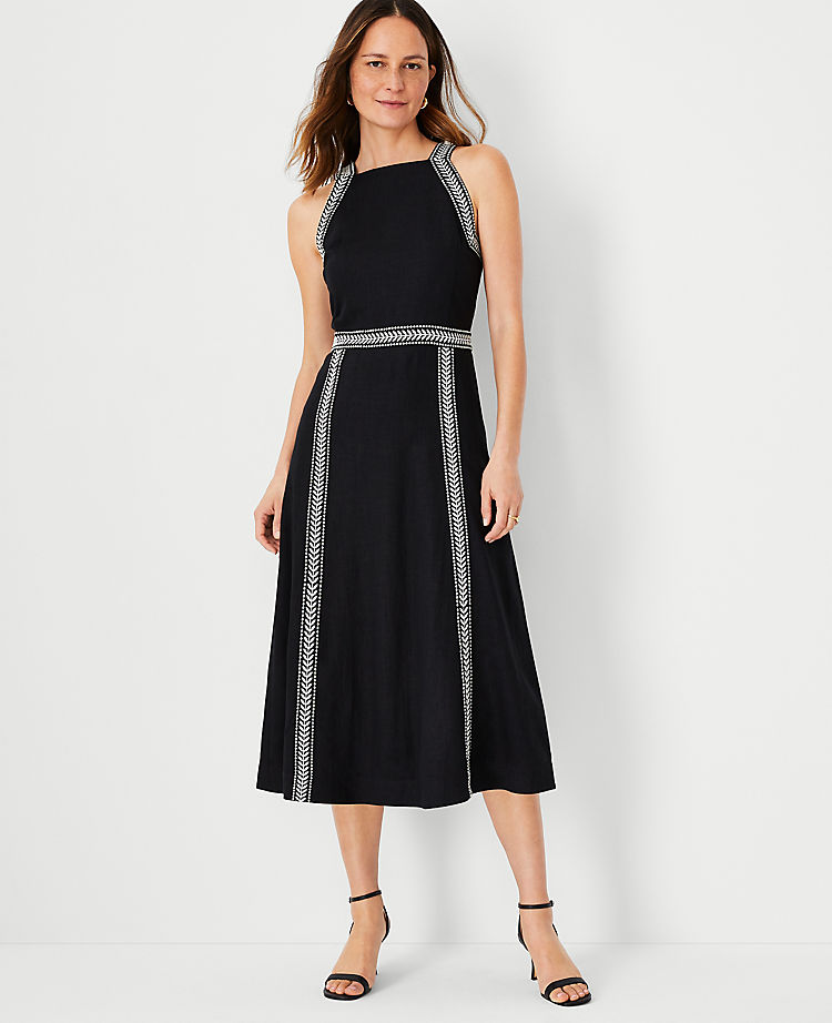 Embroidered Midi Halter Dress