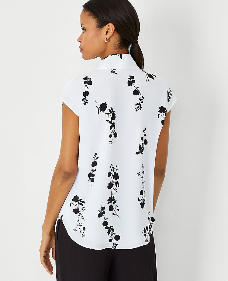 Floral Tie Neck Cap Sleeve Top