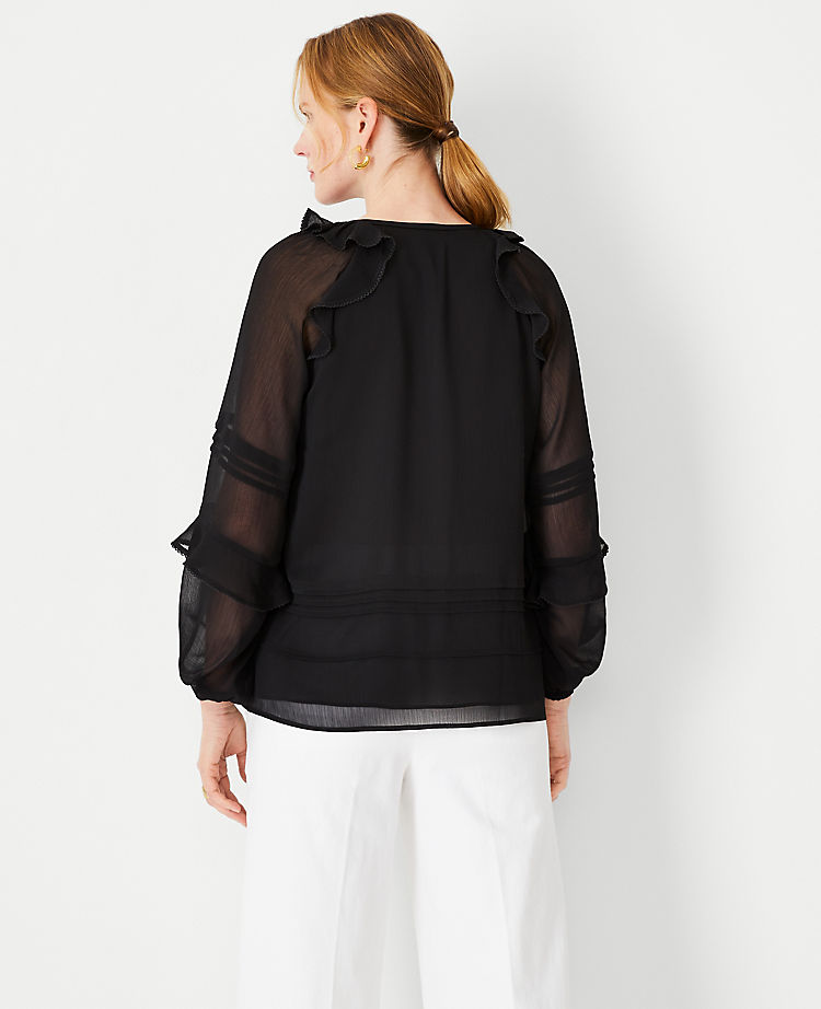 Pintucked Ruffle Sleeve Top