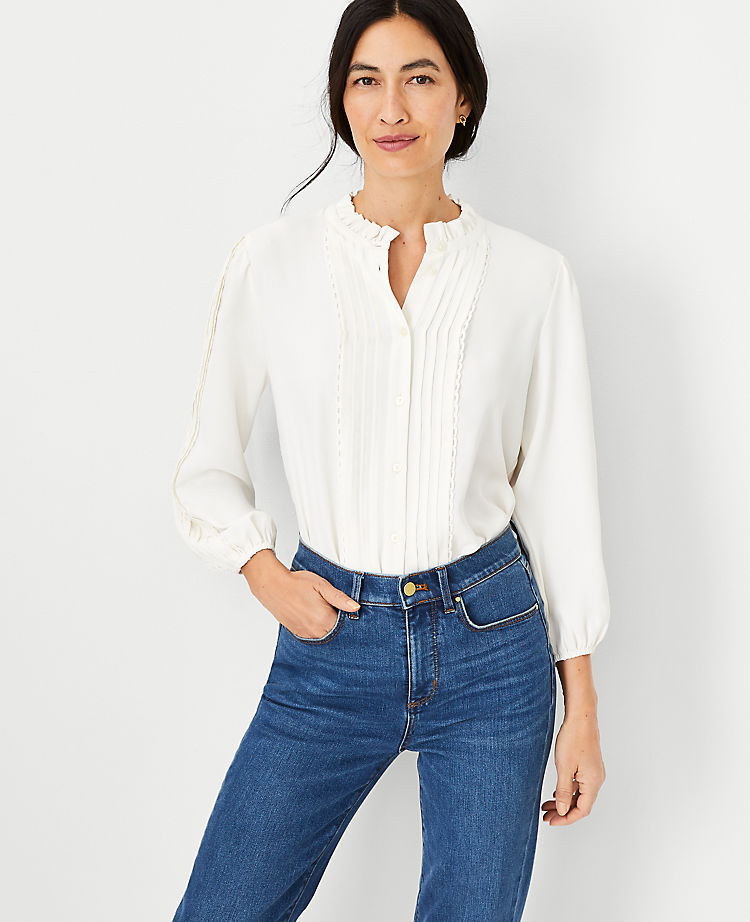 Pintucked Mixed Media Top