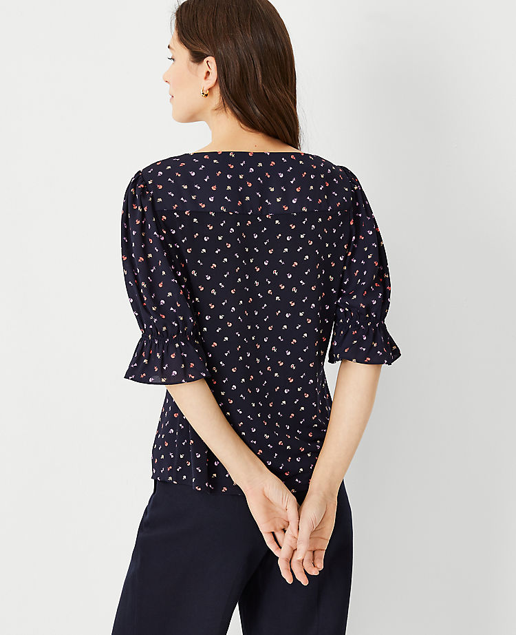Mixed Media Puff Sleeve Ruffle Top