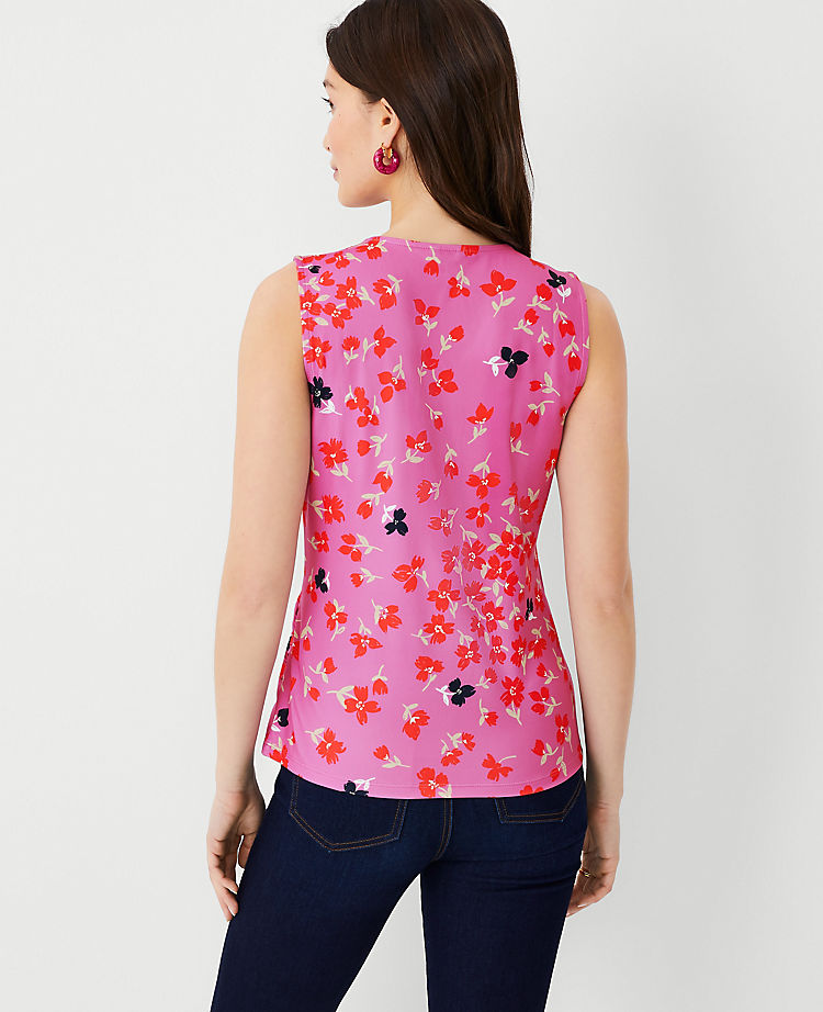Floral Refined Stretch Sleeveless Wrap Top