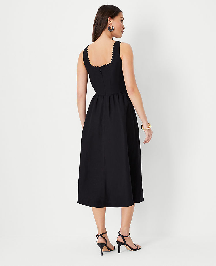 Scalloped Linen Blend Flare Dress
