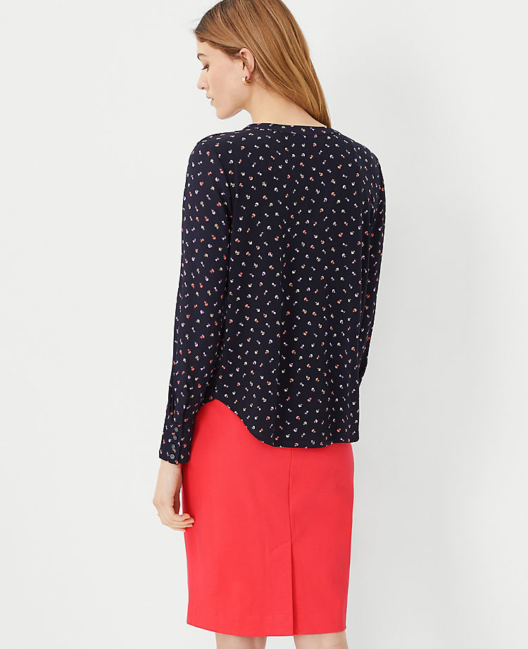Floral Mixed Media Pleat Front Top