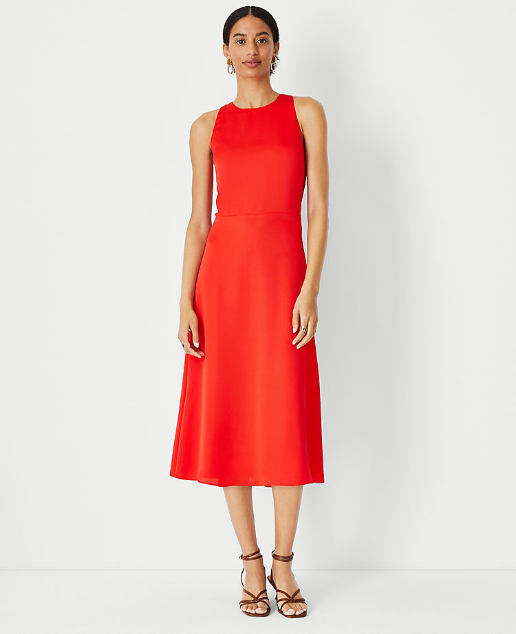 Cutout Back Flare Halter Dress