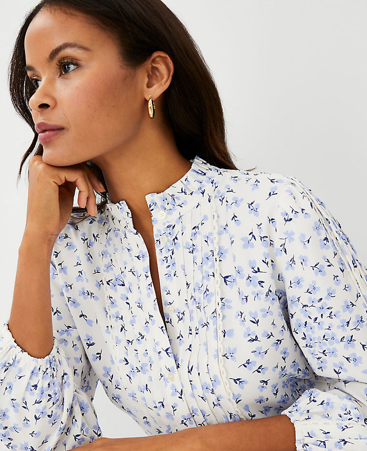 Floral Pintucked Mixed Media Top