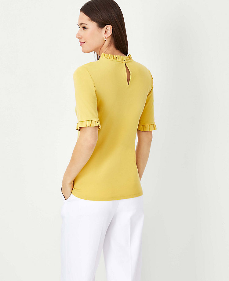 Ruffle Neck Elbow Sleeve Top
