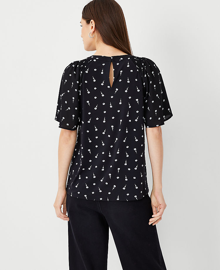 Floral Mixed Media Smocked Neck Top