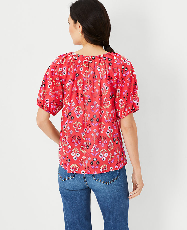 Floral Pleat Neck Top