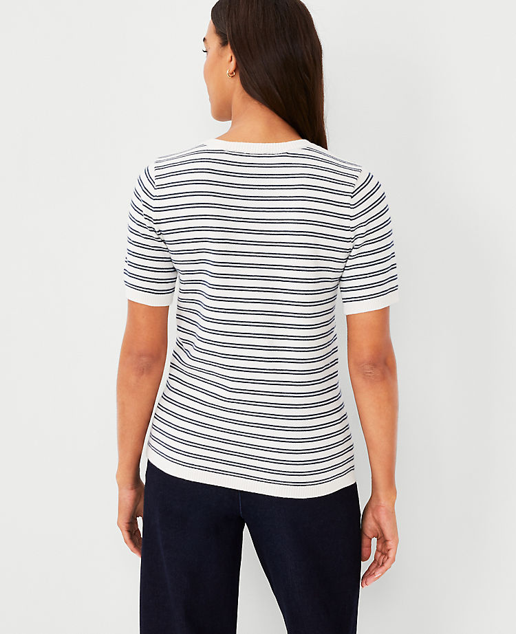 Striped Shoulder Button Sweater Tee