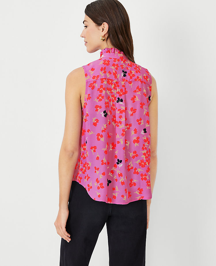 Floral Ruffle Pintucked Popover Shell