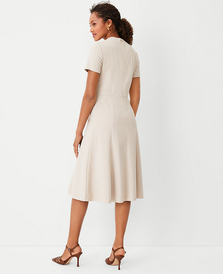 Houndstooth Mock Neck Flare Dress