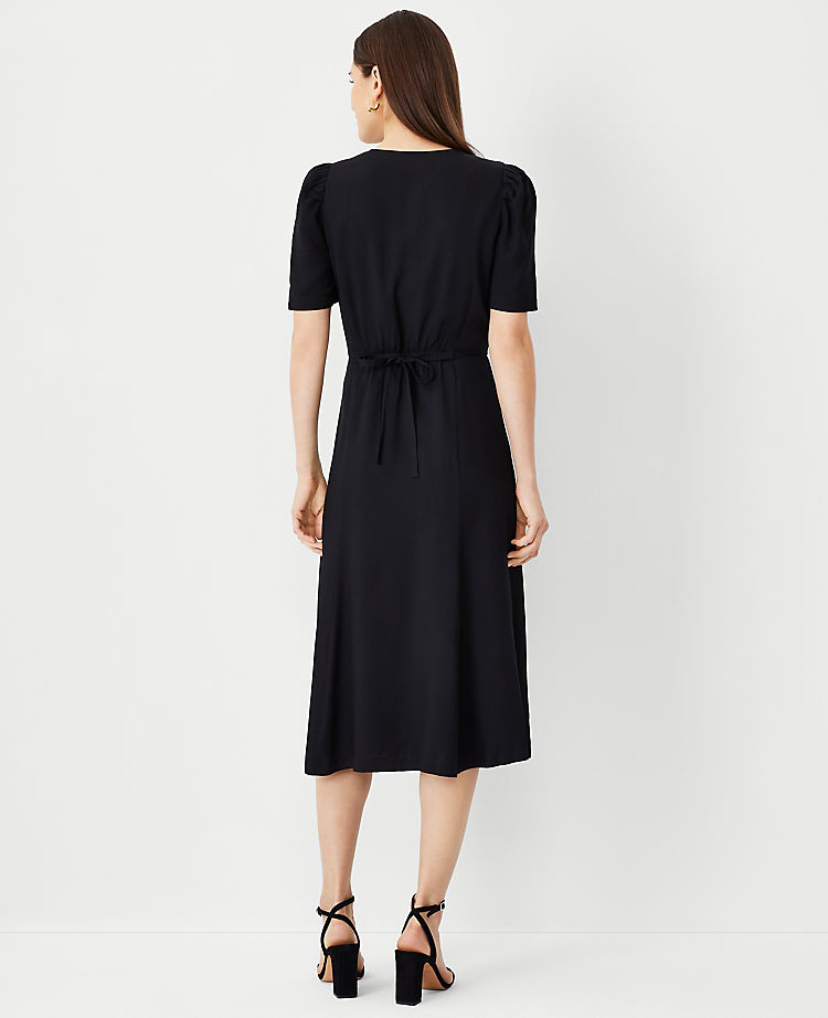 Twill Puff Sleeve Midi Dress
