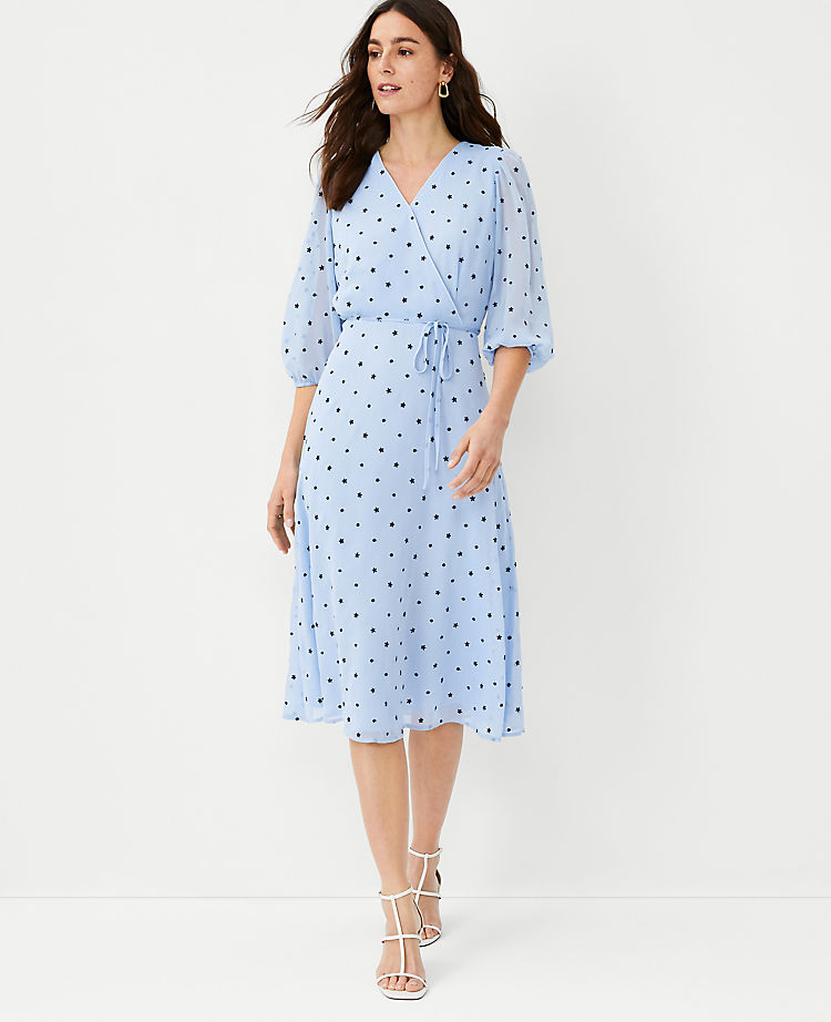 Floral Embroidered Belted Wrap Dress