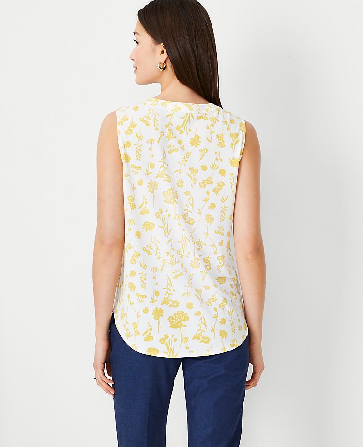 Floral Mixed Media Pleat Front Top