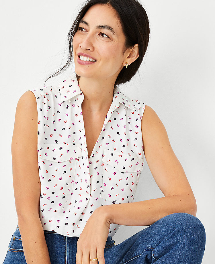 Floral Sleeveless Camp Shirt