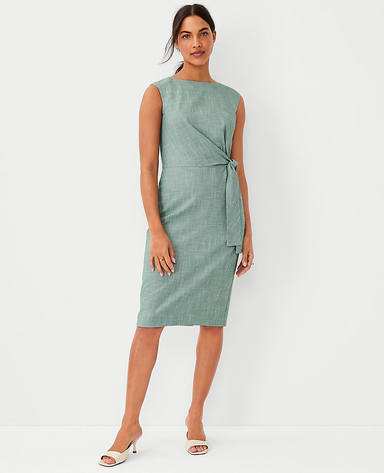 The Tie Waist Sheath Dress in Cross Weave