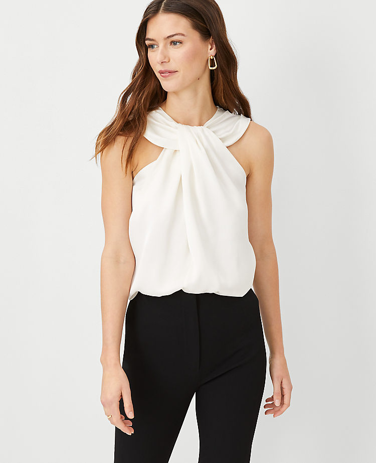 Mixed Media Knotted Halter Top