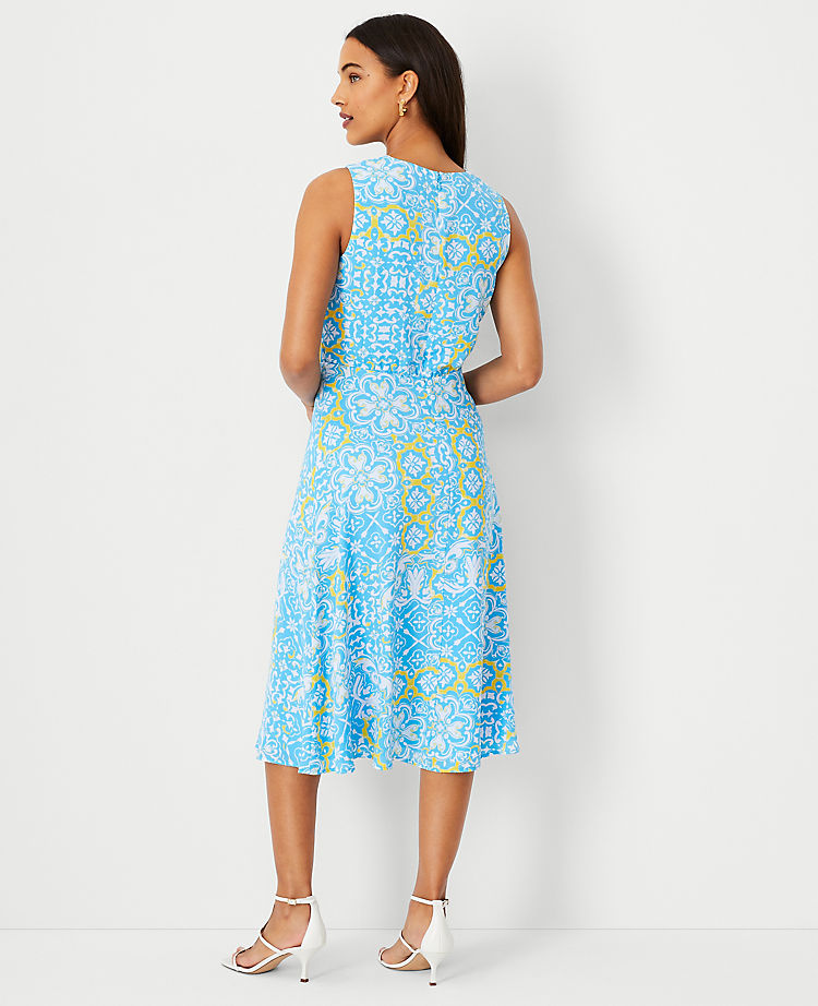 Tile Print Wrap Flare Dress