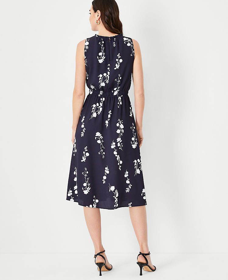 Floral Gathered Sleeveless Flare Dress