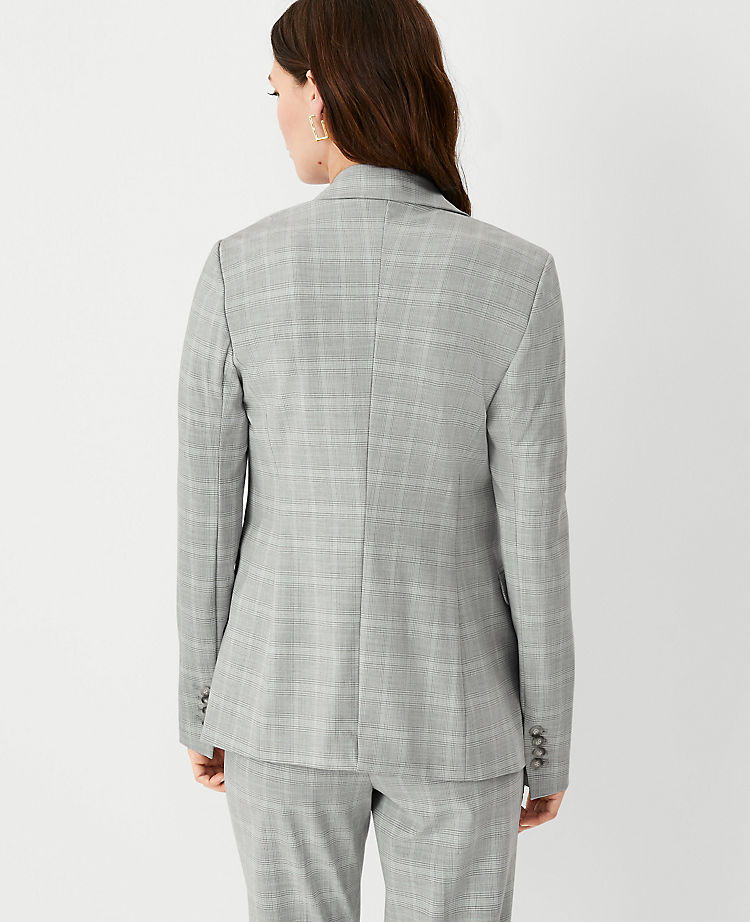 The Notched One Button Blazer in Plaid