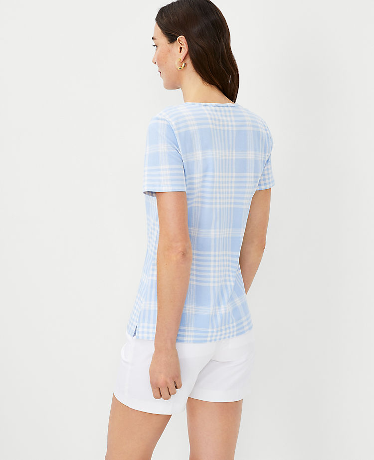 Plaid Pima Cotton Crew Neck Top