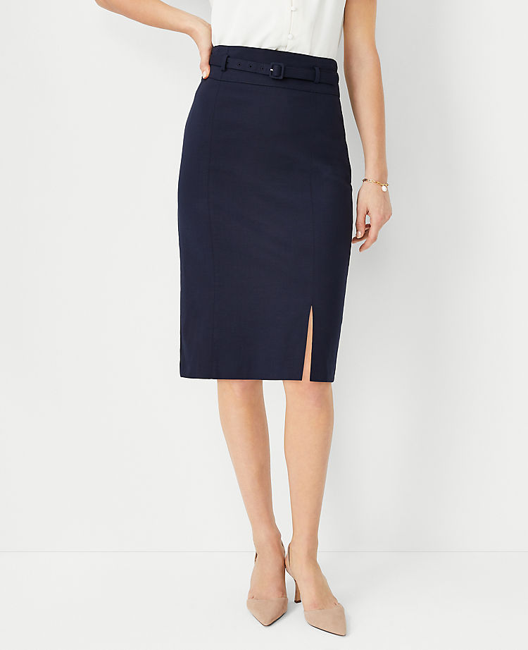 The Belted Pencil Skirt in Stretch Cotton
