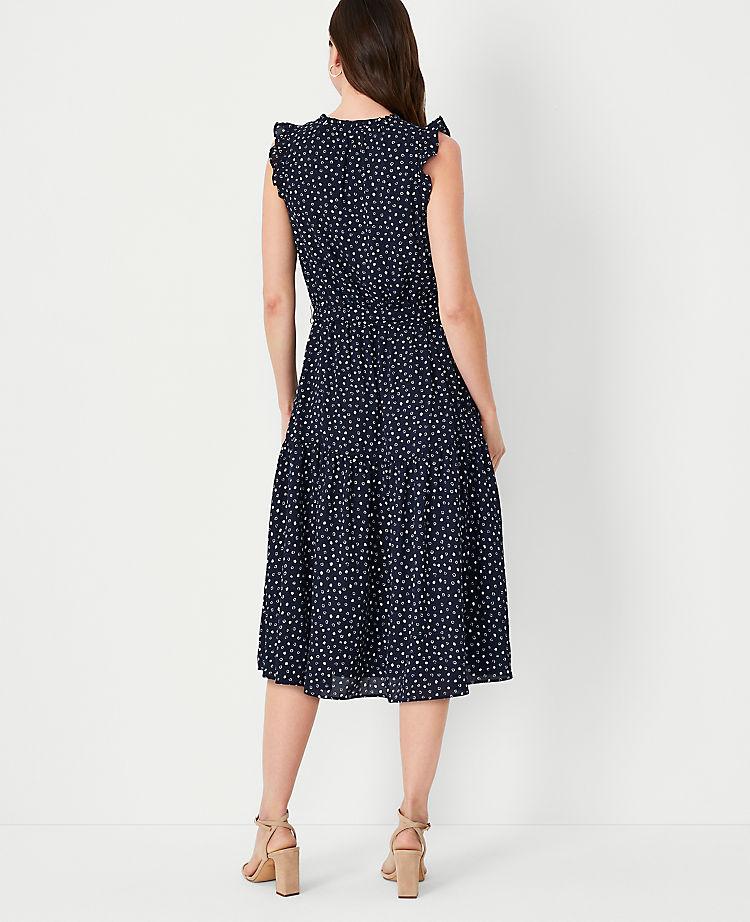 Spotted Ruffle Belted Flare Dress
