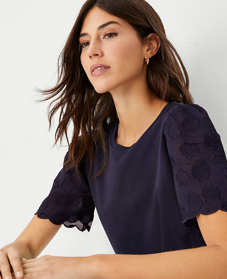 Floral Clip Sleeve Mixed Media Tee