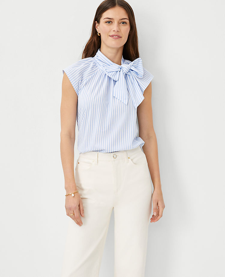 Striped Tie Mock Neck Top