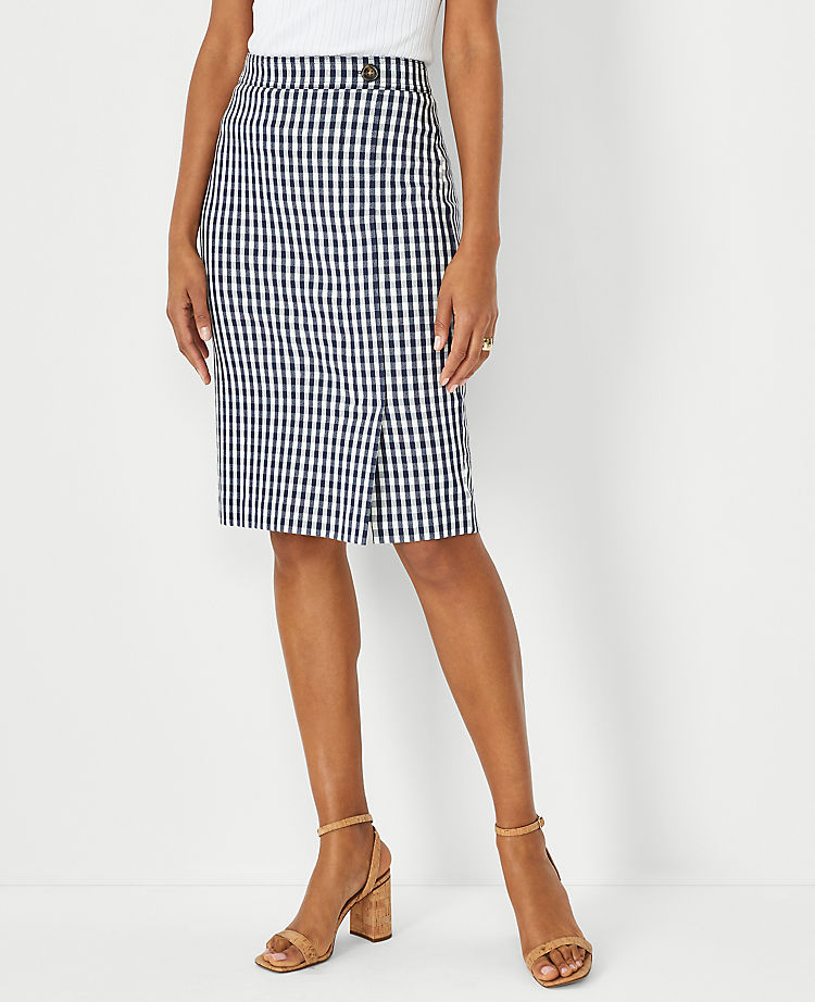 Plaid Button Front Pencil Skirt