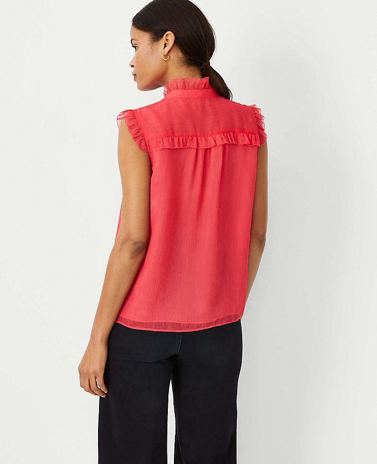 Ruffle Yoke Tie Neck Top