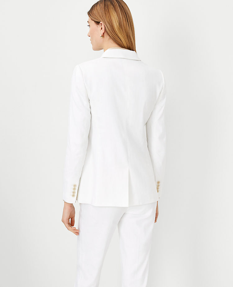 The Long Notched One Button Blazer in HerRingbone Linen Blend
