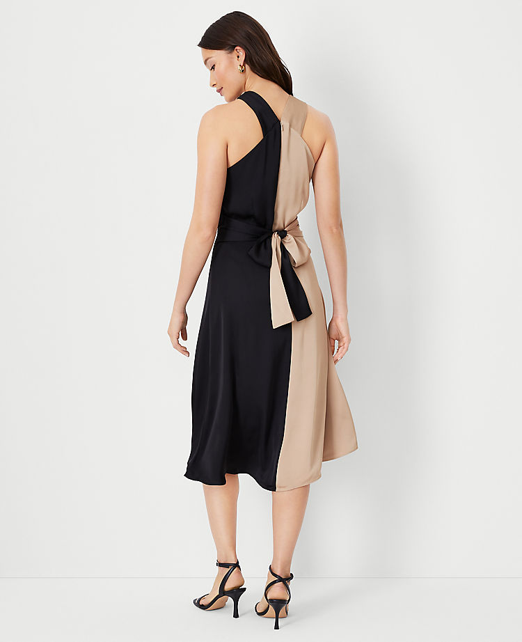 Colorblock Crossover Halter Dress