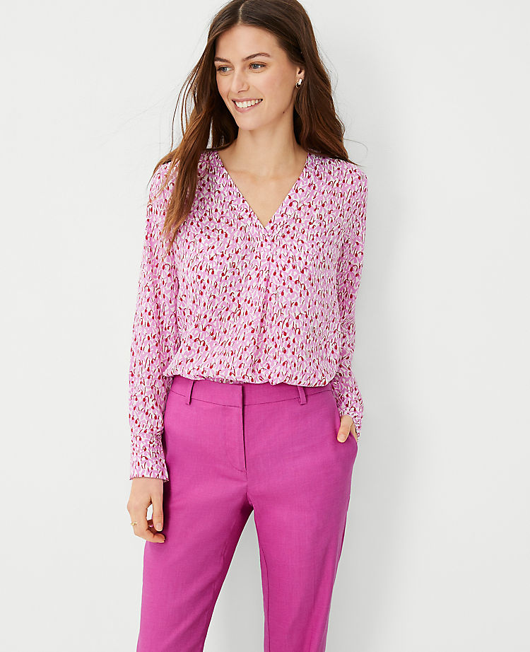 Floral Mixed Media Pleat Front Top